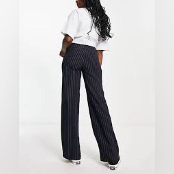 NWT KIM ROGERS 12 Preppy Navy Striped Wide Leg Pant - Picture 1 of 15